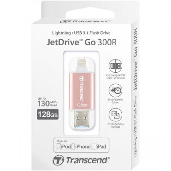 Флешка Transcend 128GB JetDrive Go 300 Rose Gold USB 3.1/Lightning (TS128GJDG300R)