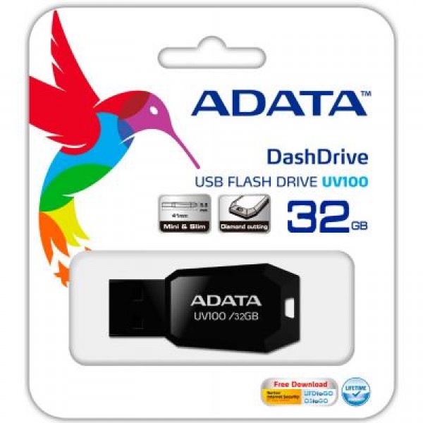 Флешка A-DATA 32GB DashDrive UV100 Black USB 2.0 (AUV100-32G-RBK)