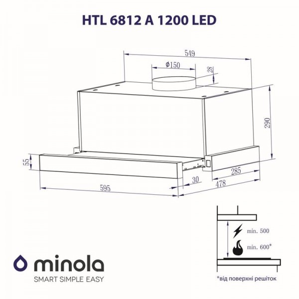 Вытяжка MINOLA HTL 6812 I 1200 LED