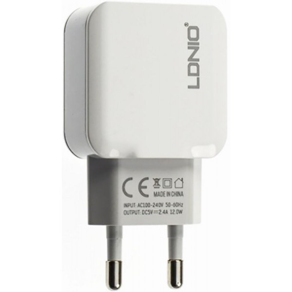 Сетевое зарядное устройство LDNIO A2202 Travel charger 2USB 2.4A White