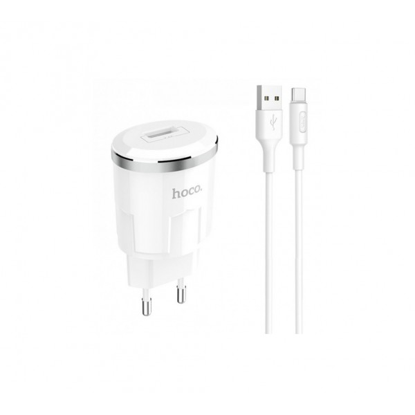 Сетевое зарядное устройство Hoco C37A Charger + Cable (Type-C) 2.4A 1USB White