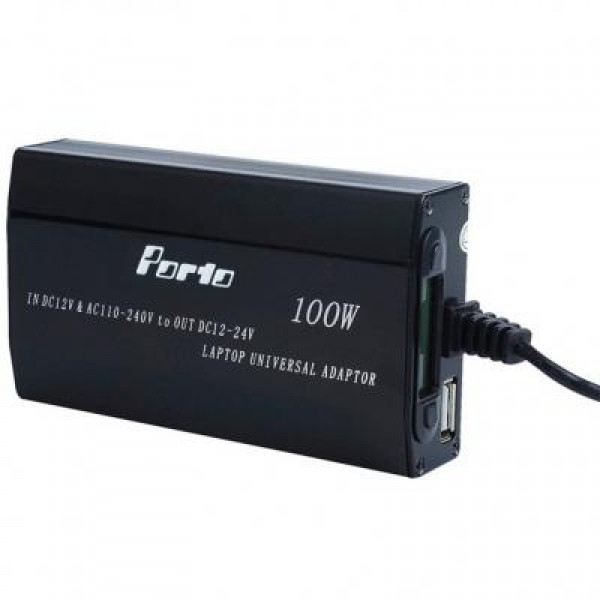 Блок питания к ноутбуку PORTO 100W, DC 15-24V (рег), 5A max, + USB 5V,1A, + автомобильный (MN-505K)