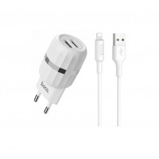 Сетевое зарядное устройство Hoco C41A Charger + Cable (Lightning) 2.4A 2USB White