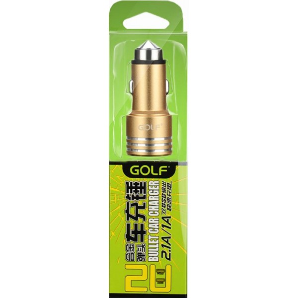 Автомобильное зарядное устройство GOLF GF-C06 Car charger 2USB 2.1A Gold